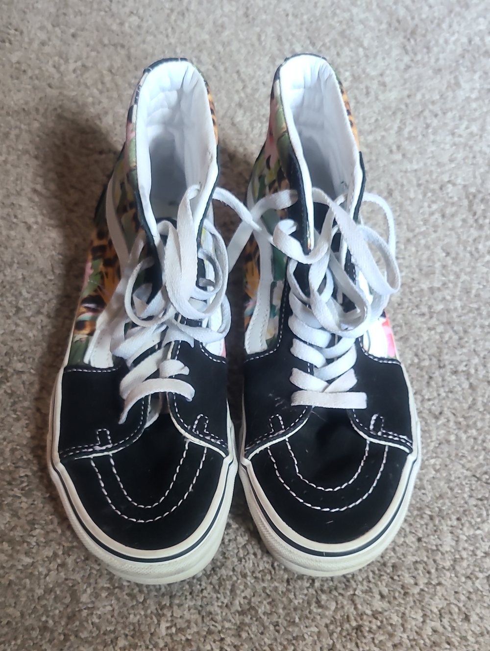 Vans Beige and Black Quilted High-Top Sneakers
